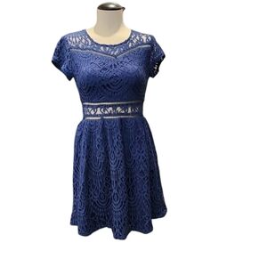 Nwt's Alya Blue Fit & Flare Mini Dress with Crew Neck